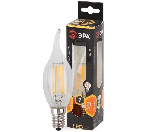 Лампа светодиодная F-LED BXS-7W-827-E14 (филамент, свеча на ветру, 7Вт, тепл, E14)  Б0027944  ЭРА