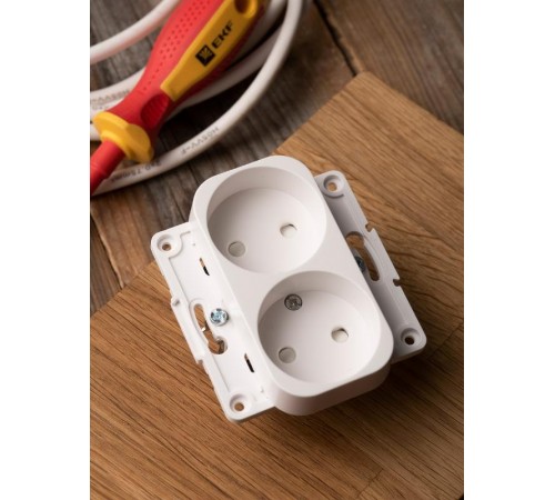 Стокгольм Механизм Розетки 2-местной б/з 10А белый с защ. штор. PROxima  EYR10-102-10  EKF