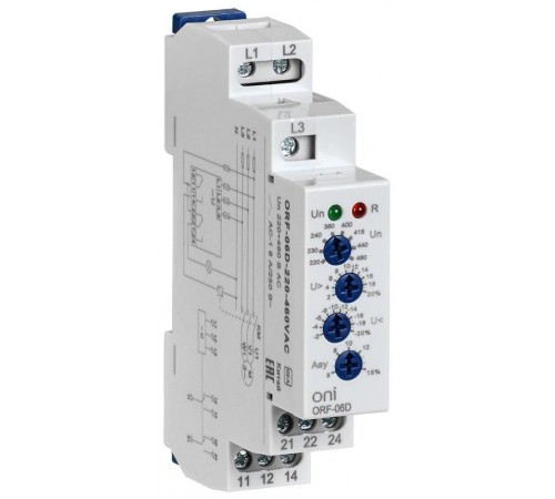 Реле фаз ORF-06D 3ф. 2 конт. 220-460В AC  ORF-06D-220-460VAC  ONI