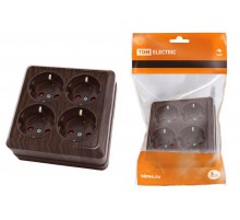 Розетка четырехместная 2П+3 открытой установки IP20 16A с защитными шторками бук "Ладога"  SQ1801-0323  TDM