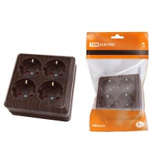 Розетка четырехместная 2П+3 открытой установки IP20 16A с защитными шторками бук "Ладога"  SQ1801-0323  TDM