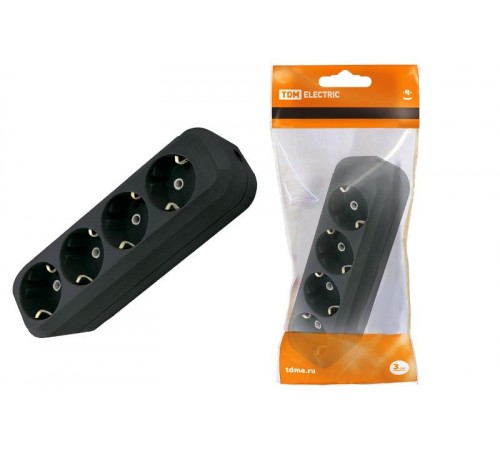 Колодка розеточная 4 гнезда 2П+3 16А 250В черная  SQ1806-0114  TDM