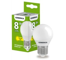 Лампа светодиодная G45 шар 8Вт 230В 3000К E27   LL-G45-08-230-30-E27-G  GENERICA