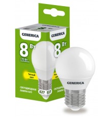 Лампа светодиодная G45 шар 8Вт 230В 3000К E27   LL-G45-08-230-30-E27-G  GENERICA