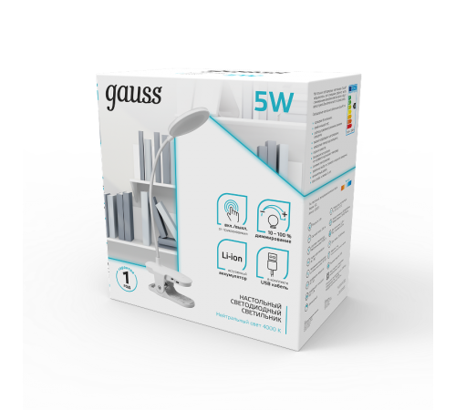 Светильник настольный GTL205 5W 330lm 4000K 5V Li-ion 1200mA белый диммируемый LED 1/25/50  GT2051  Gauss