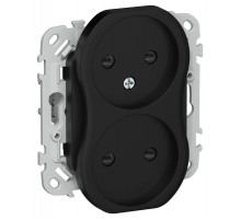 FLITE Розетка 2-ая без заземления со шторками 10А РСш02-0-ФлЧ черный  FI-R23-10-K02  IEK