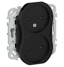 FLITE Розетка 2-ая без заземления со шторками 10А РСш02-0-ФлЧ черный  FI-R23-10-K02  IEK