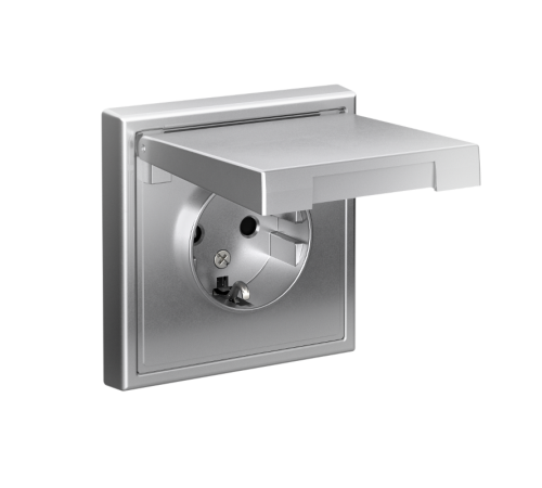 ArtGallery Алюминий Розетка с заземлением, со шторками, с крышкой, 16А, IP20, механизм  GAL000346  SE