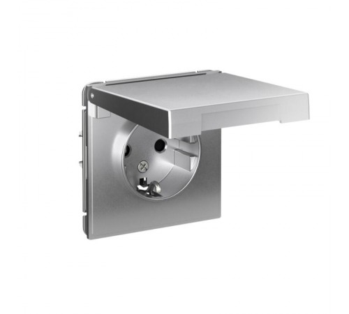 ArtGallery Алюминий Розетка с заземлением, со шторками, с крышкой, 16А, IP20, механизм  GAL000346  SE