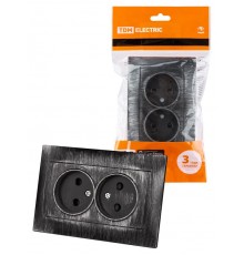 Розетка двойная 2П 10А 250В с защ. шт. старинное серебро "Лама"  SQ1815-0653  TDM