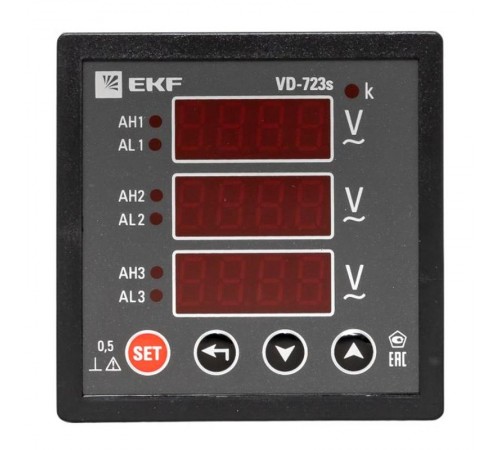 Вольтметр VD-723s цифровой на панель 72x72 (квадратный вырез) трехфазный в коротком корпусе PROxima  VD-723s  EKF