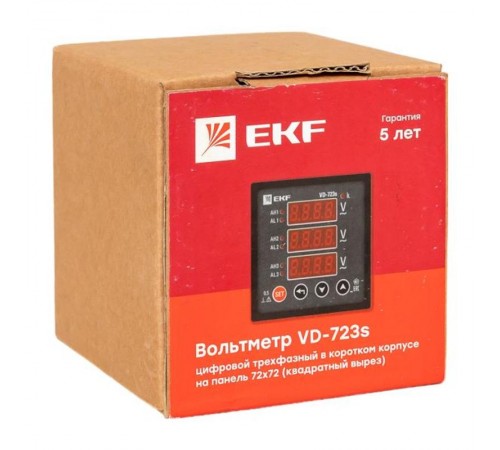 Вольтметр VD-723s цифровой на панель 72x72 (квадратный вырез) трехфазный в коротком корпусе PROxima  VD-723s  EKF