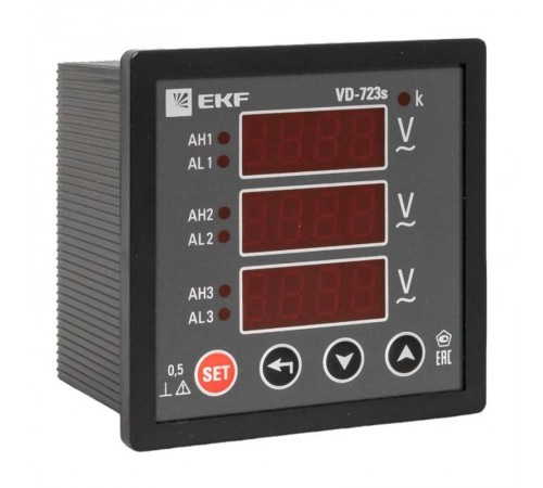 Вольтметр VD-723s цифровой на панель 72x72 (квадратный вырез) трехфазный в коротком корпусе PROxima  VD-723s  EKF
