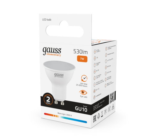 Лампа светодиодная LED Elementary MR16 GU10 7W 530lm 3000К  13617  Gauss