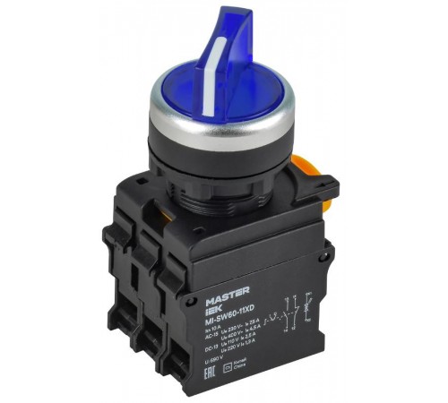 Переключатель с подсв. 2 полож. 1NO+1NC синий MASTER  MI-SW60-11XD-3-14-2-K07  IEK