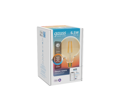 Лампа светодиодная филаментная Smart Home DIM+CCT E27 G95 Golden 6,5 Вт 2000-5500 К 1/40  1340112  Gauss