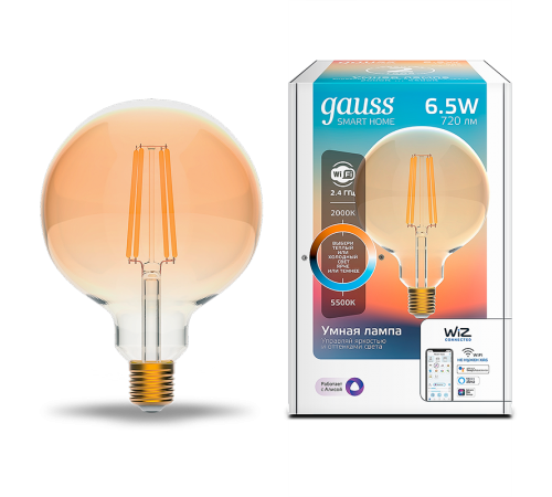 Лампа светодиодная филаментная Smart Home DIM+CCT E27 G95 Golden 6,5 Вт 2000-5500 К 1/40  1340112  Gauss