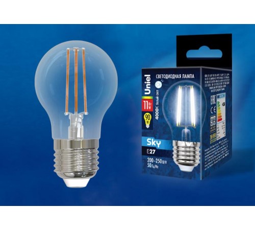 Лампа светодиодная LED-G45-11W/4000K/E27/CL PLS02WH LED. "шар", прозр.4000К Серия Sky  UL-00005179  Uniel
