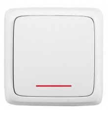Выключатель открытой установки, одноклавишный, с индикацией, с монтажной пластиной, цвет белый  ВА10-116  HEGEL