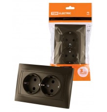 Розетка двойная 2П+З 16А 250В с защ. шт. бронза "Лама"  SQ1815-0713  TDM