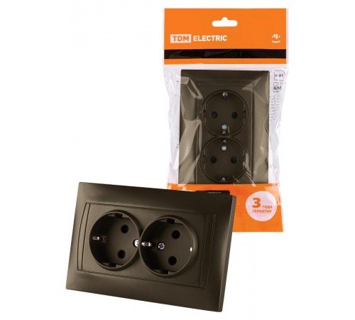 Розетка двойная 2П+З 16А 250В с защ. шт. бронза "Лама"  SQ1815-0713  TDM