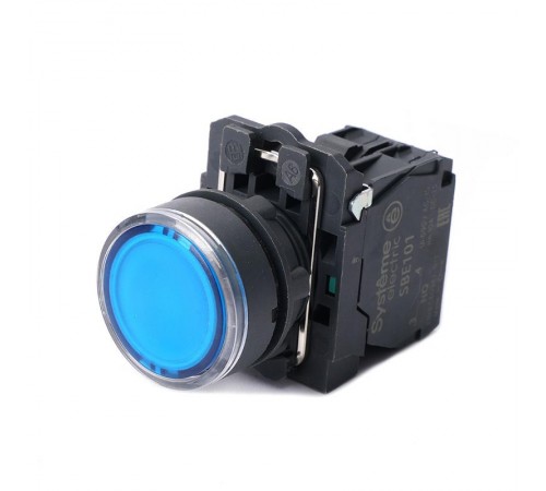 Кнопка SB5 с подсвет в сборе модуль 22мм синяя пластик 230-240ВAC 1НО  SB5AW36M1  SE