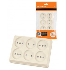 Розетка шестиместная 2П открытой установки IP20 10А с защитными шторками сл. кость "Ладога"  SQ1801-0245  TDM