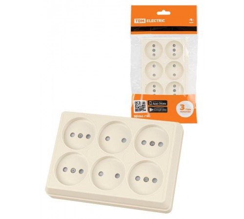 Розетка шестиместная 2П открытой установки IP20 10А с защитными шторками сл. кость "Ладога"  SQ1801-0245  TDM