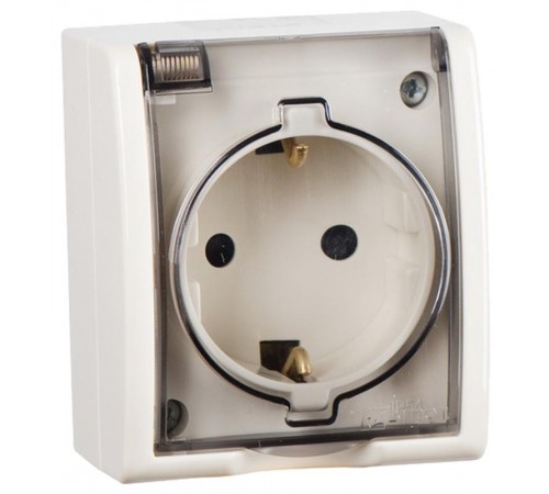 Розетка IP54 с крышкой и заземлением Schuko 2Р+Е 16A 250В цвета слоновая кость S15 Aqua  1594445-031  Simon