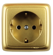 Розетка открытой установки, одноместная, с заземляющим контактом, со шторкой, с монтажной пластиной, цвет золото  РА16-116-07  HEGEL