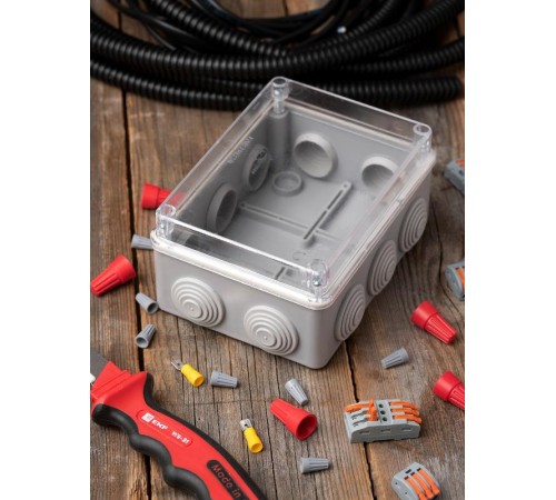 Коробка распределительная КМР-050-041пк пылевлагозащищенная,10 мембранных вводов, уплотнительный шнур, прозрачная крышкой (150х110х70) EKF PROxima  p