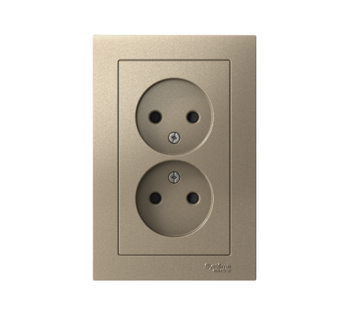 AtlasDesign Шампань Розетка без заземления двойная, со шторками,16А, (в сборе с рамкой)  ATN000522  SE