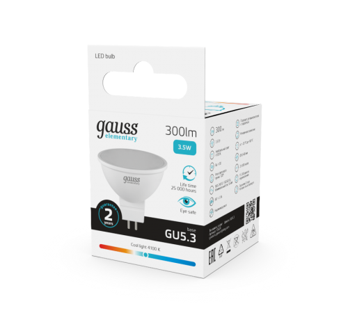 Лампа светодиодная LED 3,5Вт GU5.3 220В 4100К Elementary MR16  13524  Gauss