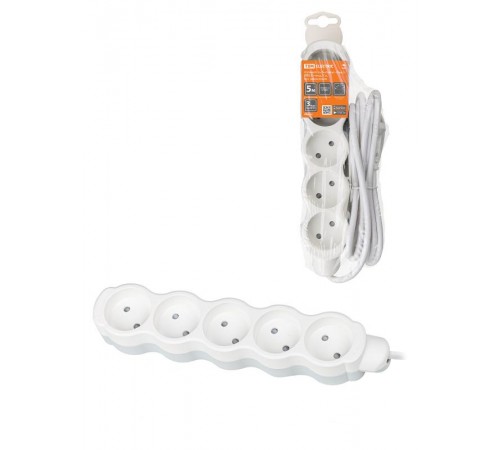 Удлинитель бытовой "Люкс" УЛ5 5 гнезд, 5м, б/з, с з/ш, ПВС 2х0,75 мм2 10А/250В бело-серый  SQ1303-0231  TDM