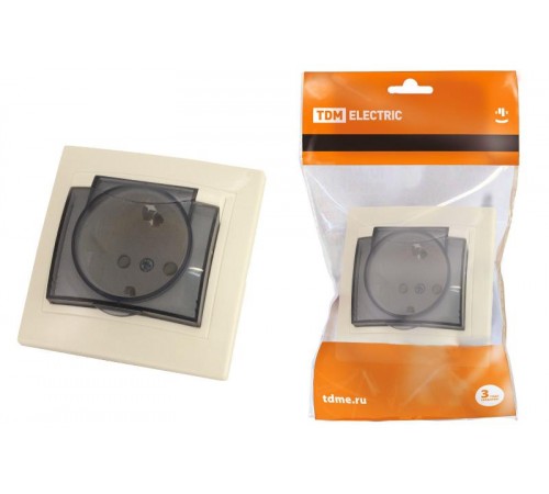 Розетка 2П+З с защ. шт. и крышкой 16А 250В IP42 сл. кость "Таймыр"  SQ1814-0119  TDM
