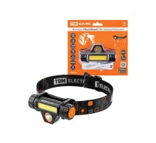 Фонарь "Налобный 13" аккум., 5 Вт CREE+3 Вт COB, Li-Ion 3,7 В 18650 1,2 А*ч, 120 лм, USB  SQ0350-0070  TDM