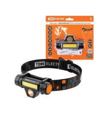 Фонарь "Налобный 13" аккум., 5 Вт CREE+3 Вт COB, Li-Ion 3,7 В 18650 1,2 А*ч, 120 лм, USB  SQ0350-0070  TDM