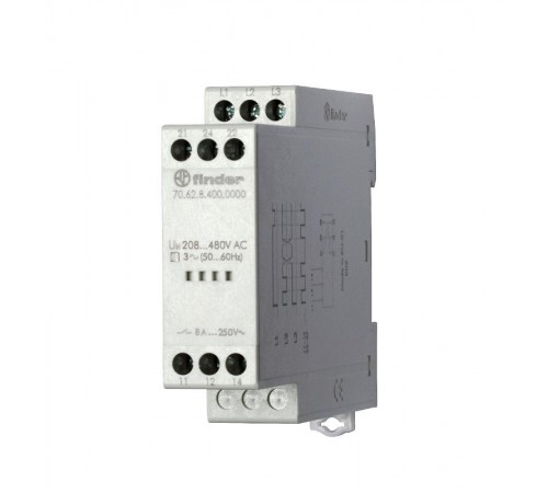 Контрольное реле для 3-фазных сетей; обрыв/чередование фаз, фиксированные регулировки; выход 2CO 8А  706284000000  Finder