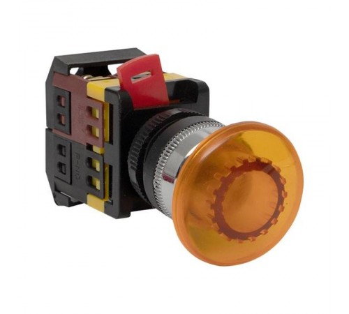 Кнопка AELA-22 "Грибок" желтая с подсветкой NO+NC 220В EKF PROxima  pbn-aela-1o-220  EKF