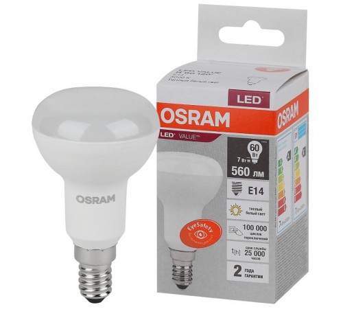 Лампа светодиодная LED Value R50 7W/830 230V E14 10X1       4058075581661  OSRAM