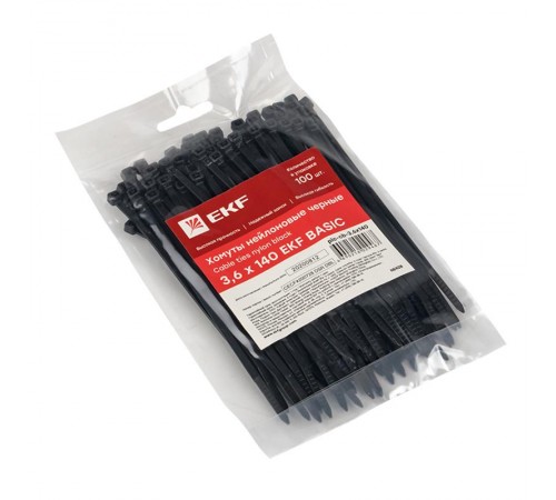 Хомут нейлоновый ЧЕРНЫЙ 3,6х140 (уп./100шт) EKF Simple  plc-cb-3.6x140  EKF