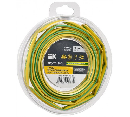 Трубка термоусадочная ТТУ нг-LS 6/3 жел-зел. (2м/упак) IEK  UDR12-006-003-002-K52-T  IEK