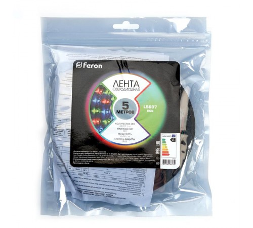 Лента светодиодная LS607/ 60SMD(5050)/м 14.4Вт/м 12V 5000*10*3мм RGB, IP65  27651  FERON
