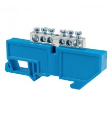 Шина "0" N (6x9мм) 6 отв. цинк синий изолятор на DIN-рейку sn1-63-06-dEKF