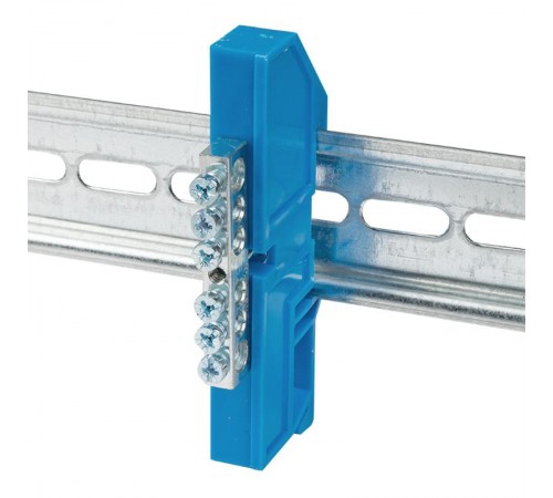 Шина "0" N (6x9мм) 6 отв. цинк синий изолятор на DIN-рейку sn1-63-06-dEKF