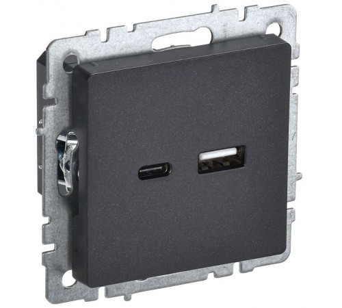 BRITE Розетка USB A+C 18Вт РЮ11-1-БрЧ черный  BR-U22-018-K02  IEK