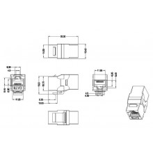 CA2-KJ-C6-SH-BK Проходной адаптер (coupler), RJ-45(8P8C) формата Keystone Jack, категория 6, 4 пары, экранированный, черный  444916  Hyperline