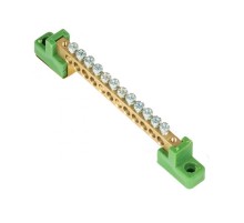Шина "0" PE 6x9мм 12 отверстий латунь с контактной пластиной 2 зелёных угловых изолятора EKF PROximasn0-63-12-2-peEKF