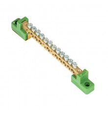 Шина "0" PE 6x9мм 12 отверстий латунь с контактной пластиной 2 зелёных угловых изолятора EKF PROximasn0-63-12-2-peEKF