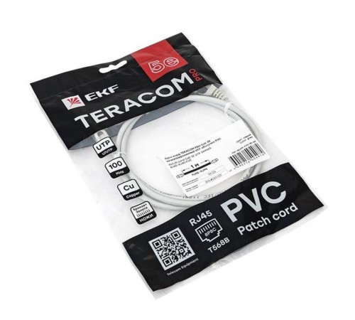 Патч-корд TERACOM PRO Cat.5E неэкранированный UTP оболочка PVC серый (1,0м)  TRP-5EUTP-PVC-1M-GY  EKF